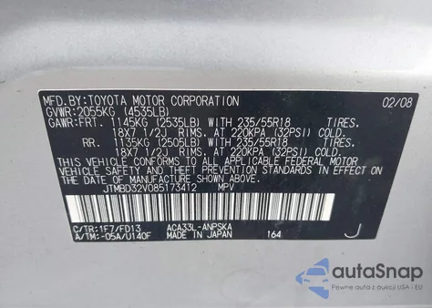 2008 Toyota Rav4 Sport from USA, damaged, VIN JTMBD32V085173412